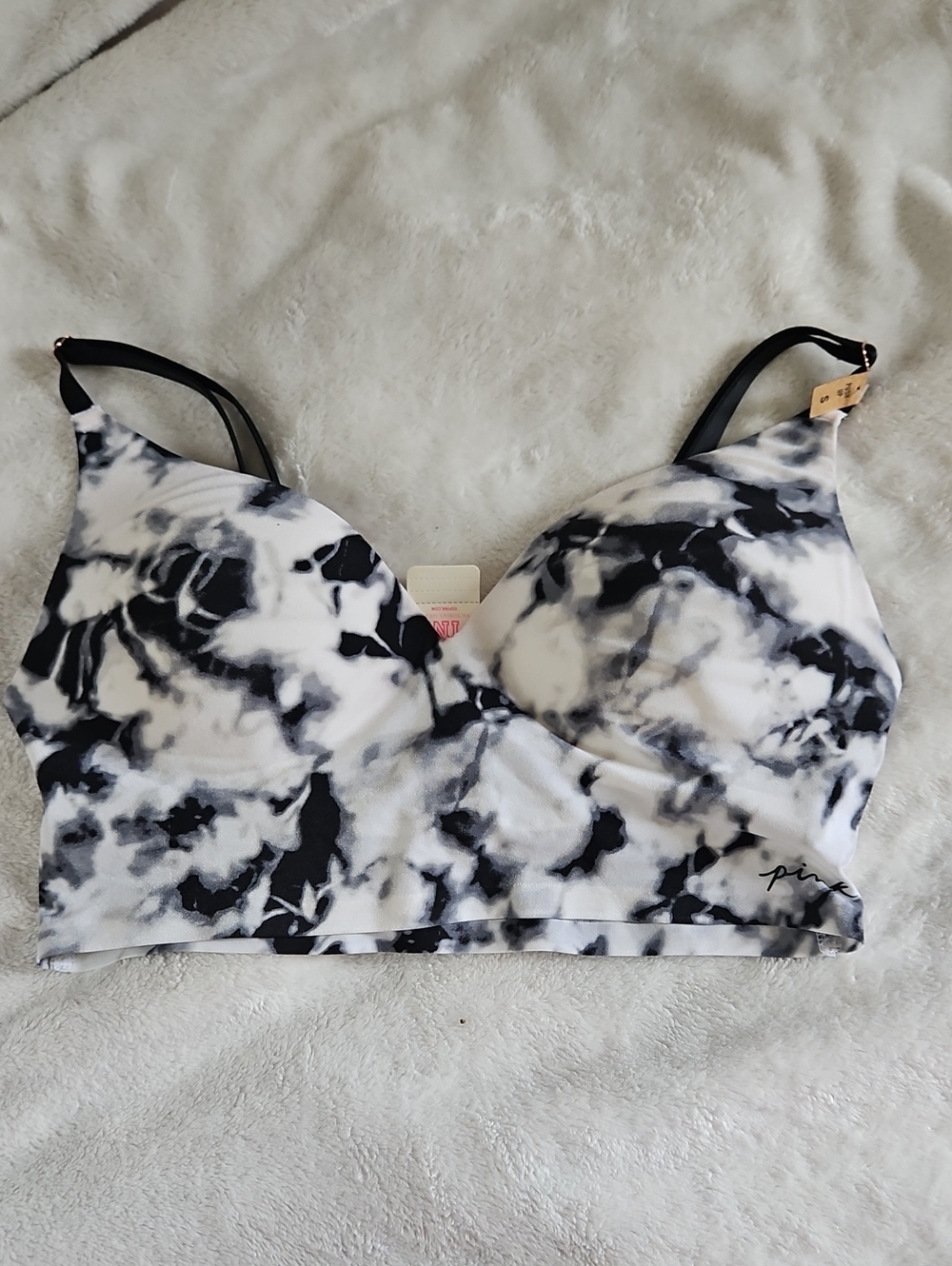 PINK Victoria's Secret Black & White Tie-Dye Longline Bralette